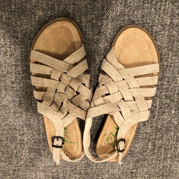 Blowfish Natural Canvas Flat Sandals, Size 7.5 - Picture 1 of 4